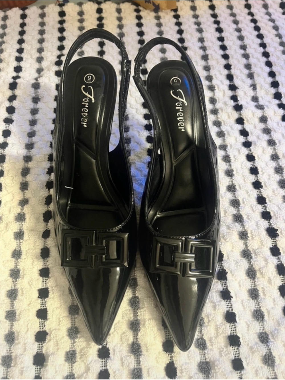 Forever 21 Black Patent Pointed Slingback Mules with Buckle Detail